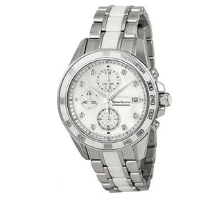 NEW! SEIKO Sportura MOP Dial Stainless Steel & White Ceramic Ladies Watch SNDX95